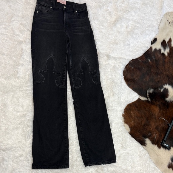 REVICE Denim - Revive Black Women's High-Rise Straight Jeans with Decorative Knee Stitching